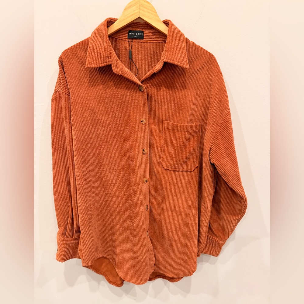 White Fox Corduroy‎ Button Up Shirt Oversized Shacket Rust Brown M